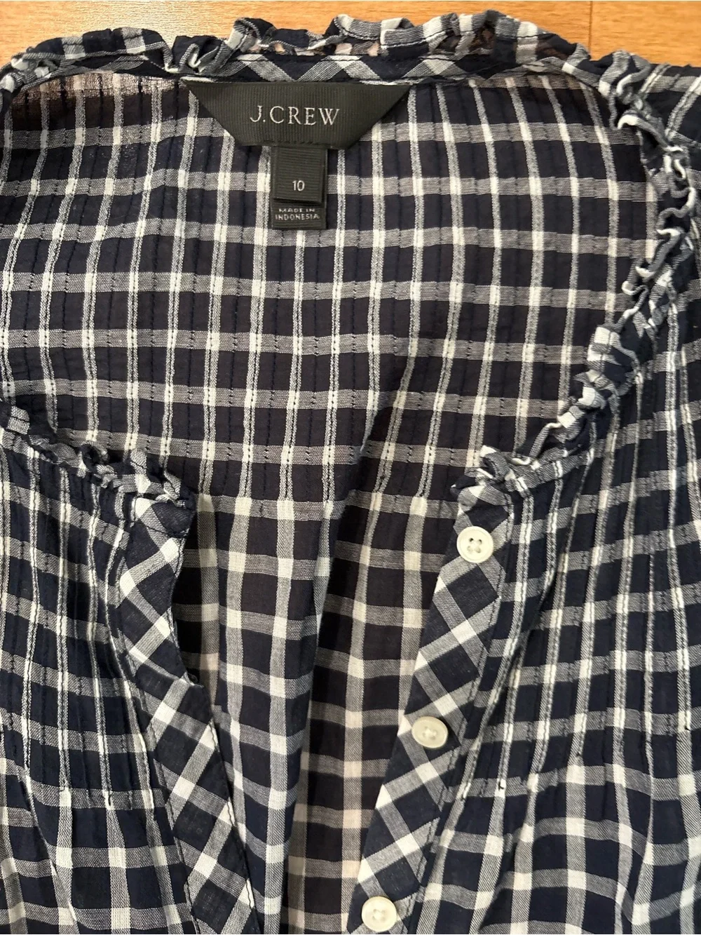 J. Crew Navy Plaid Gingham Button-Front Women's Blouse